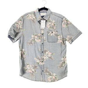 Flag & Anthem Shirt Mens Medium Gray Floral Print Short Sleeve Button Up *NWT*